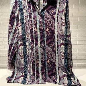 Chico's Women Multicolor Paisley Button-Up Collared Long Sleeve Tunic